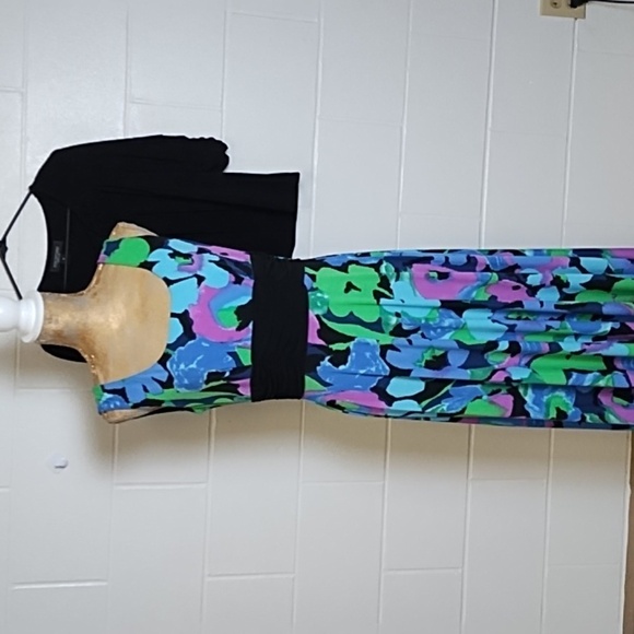 2 PC Perceptions NY Slinky Slip Over Tank Dress & Bolero Jacket  Rose Detail - Picture 4 of 12